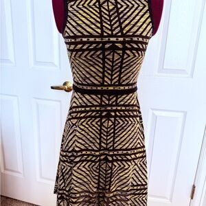 Sleeveless Geometric Black and Yellow Fit & Flare Dress